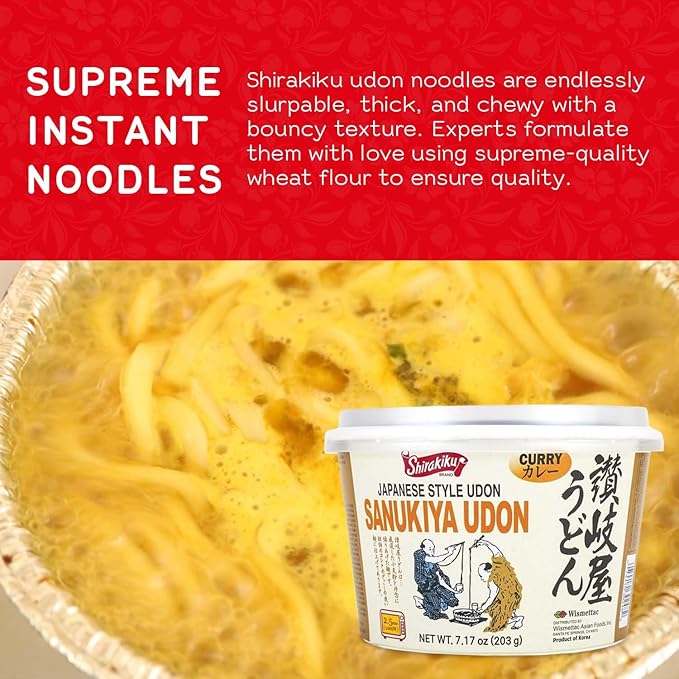 Shirakiku Japanese Style Sanukiya Udon Noodle - Microwavable Sanukiya Noodle Cup | Wheat Flour Original Curry Flavor - Perfect for Asian Cuisine 7.17 Oz - (Pack of 6)