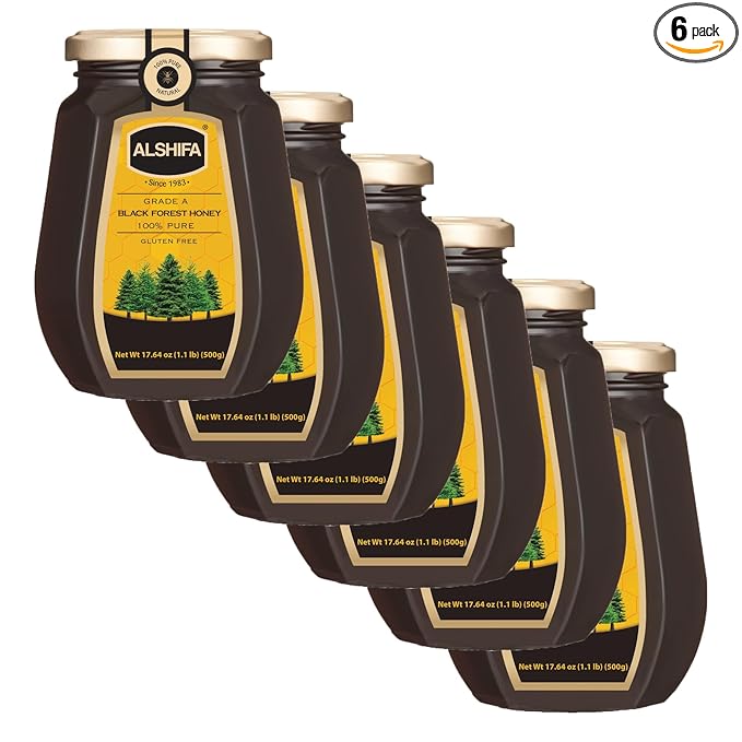 ALSHIFA Black Forest Honey 17.63oz (500g) | Pack of 6 | Mono-floral Honey | Healthy &amp Rich in Nutrients | No Added Sugar | Glass Bottle