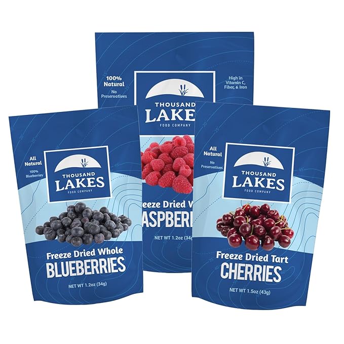 Thousand Lakes Freeze Dried Cherries Blueberries and Raspberries | 100% Fruit No Additives No Added Sugar