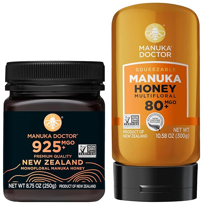 MANUKA DOCTOR - MGO 925+ Monofloral and MGO 80+ Multifloral SQUEEZY Manuka Honey Value Bundle 100% Pure New Zealand Honey. Certified. Guaranteed. RAW. Non-GMO