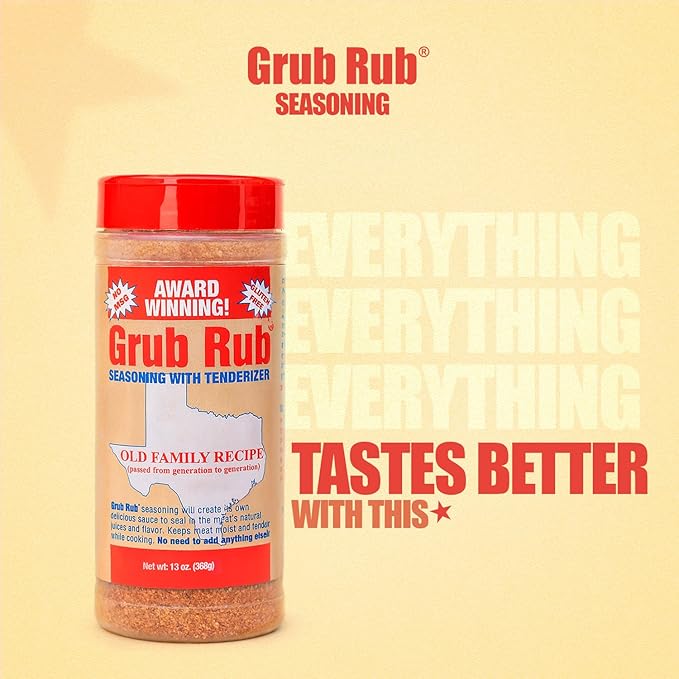 Grub Rub BBQ Blend – Award-Winning Seasoning Family Recipe For Smoking &amp Grilling Moist Tender Juicy Meats - Pork Steak Brisket Seafood Veggies &amp More 13 Ounce (Pack of 1)