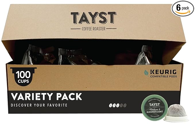 Tayst Coffee Pods Variety Pack Assortment K Cups Compatible with Keurig Coffee Maker Sustainable Single Serve Pack of 100