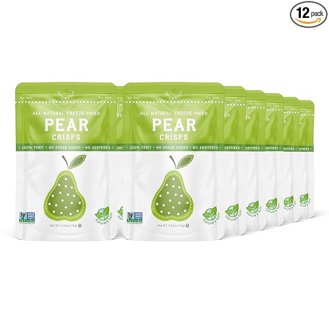Nature’s Turn Freeze-Dried Pear Crisps – Healthy Gluten-Free Crispy &amp Delicious Plant-Based Snack Ideal for Cereal Smoothies School Lunches &amp On-the-Go Bags of 12 (0.53 oz Each)