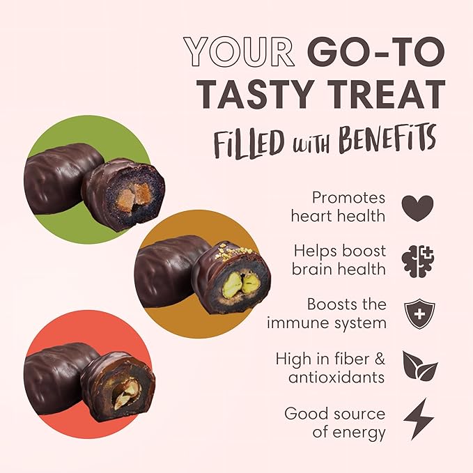 DORREL - Trio Bundle Pack: Belgian Dark Chocolate Covered Dates Medjool with Candied Orange Peels Salted Almonds &amp Pistachio Stuffing High Energy Kosher Non-GMO Choco Snack Pack of 3 7.05 oz Ea