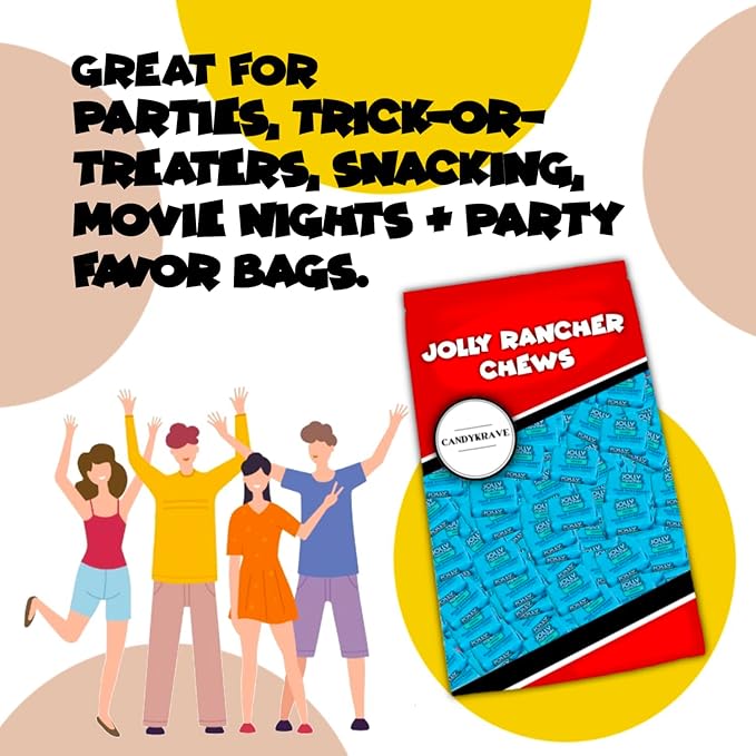 Jolly Ranchers Chews Candy - Blue Raspberry Flavor - 95 Pieces of Intense Blue Raspberry Blast - Individually Wrapped Delicious Candy Chews for Birthdays Easter Christmas &amp Pantry (1lb)