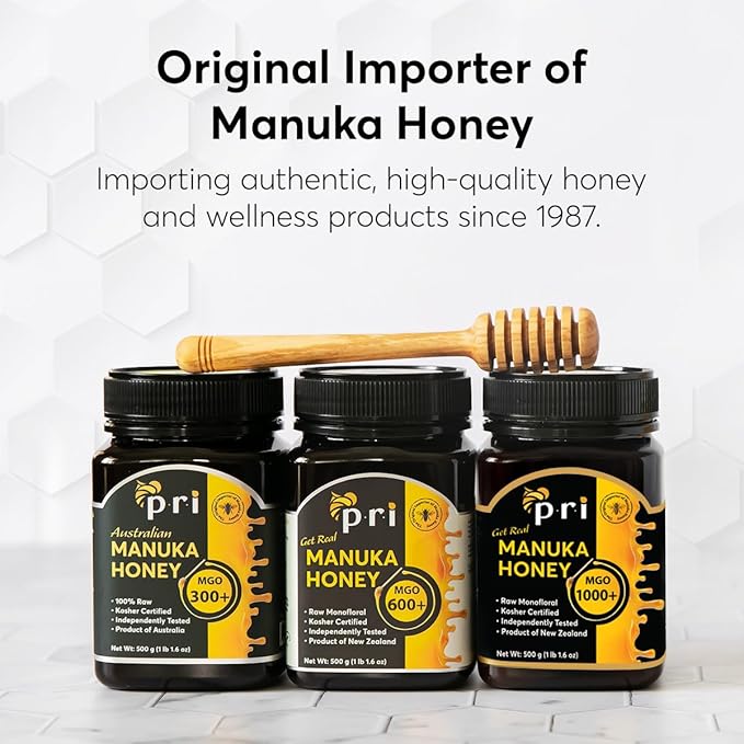 P.R.I Manuka Honey MGO 1000+ Ultra‑Potent Monofloral New Zealand Honey Rare Limited‑Harvest Cool‑Processed &amp QR‑Traceable (250g/8.8oz)