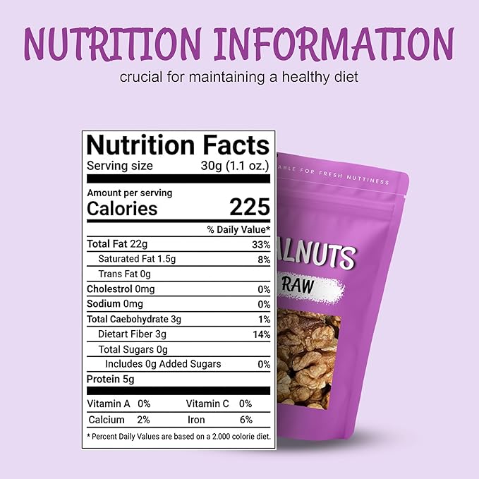 Oh! Nuts Raw Walnuts 2lb Bulk Bag - Unshelled Healthy Mix of Chandler Halves &amp Pieces - Fresh &amp Healthy Keto Snacks - Chopped Nuts for Vegan Paleo &amp Gluten-Free Diets - For Gourmet Baking