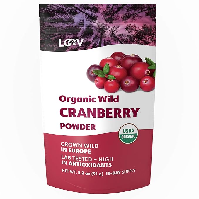 Organic Freeze-Dried Cranberry Powder – Pure 100% Natural Wild Whole Fruit Certified Organic from Nordic Forests – Non-GMO No Added Sugar – 3.2oz (18 Servings)
