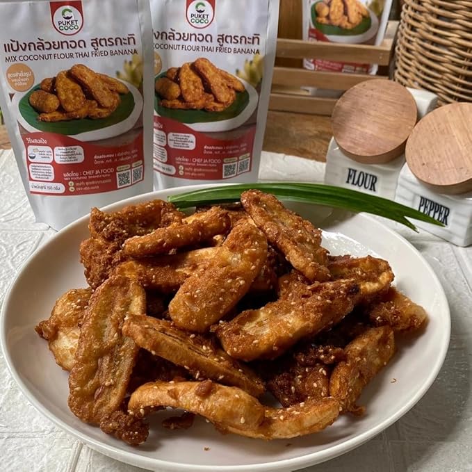 เชฟจ๋า Crispy Thai Banana Fritter Batter Mix - Coconut and Vanilla Flavored Flour Blend - Traditional Southeast Asian Style Deep Fry Batter