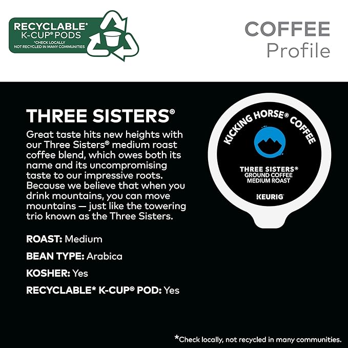 Kicking Horse Coffee Three Sisters Single Serve Keurig K-Cup Pods Medium Roast Coffee 60-Count Box
