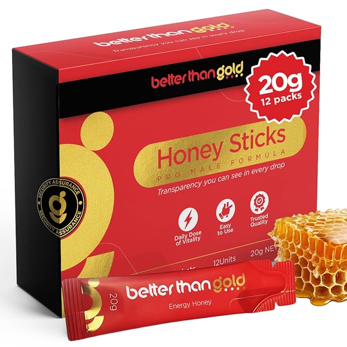 Better than Gold Royal Honey Packets for Men - 12pk (20g - 0.7oz) - Premium Herbal Blend with Black Ginger &amp Ginseng - Natural Energy Vitality &amp Stamina Support - No-Spill Sachet