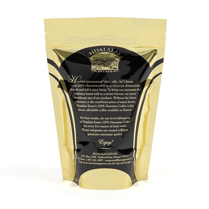 Hualalai Estate Whole Bean 100% Peaberry Kona Coffee - Pesticide-Free Gourmet Grade Premium Coffee - Medium Dark Roasted Hawaiian Grown Beans (7 oz)