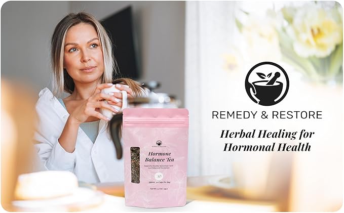 Remedy &amp Restore Herbal Tea for Hormone Balance - Natural Menstrual Cycle Support Spearmint Flavor Loose Leaves 1 Count