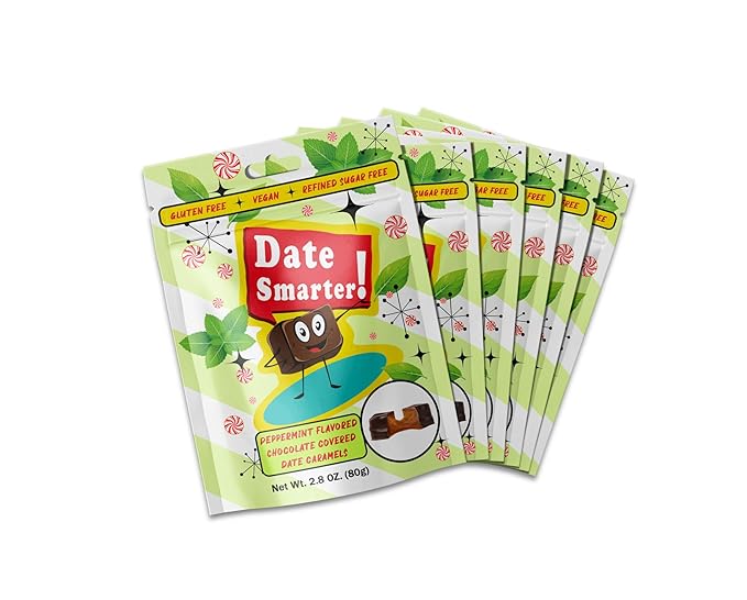 Date Smarter Chocolate Covered Date Caramels - Naturally Sweetened with Real Dates - Vegan Gluten-Free Dairy-Free Refined Sugar-Free Plant-Based Snack Bites - Great Anytime Snack - 2.8 oz 6 Pack