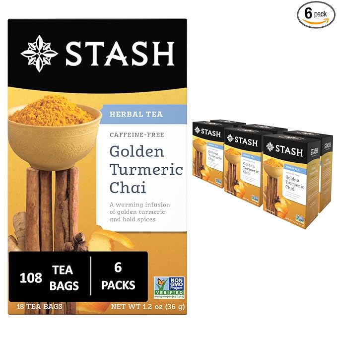 Stash Tea Turmeric Chai Herbal Tea - Naturally Caffeine Free Non-GMO Project Verified Premium Tea with No Artificial Ingredients 18 Count (Pack of 6) - 108 Bags Total