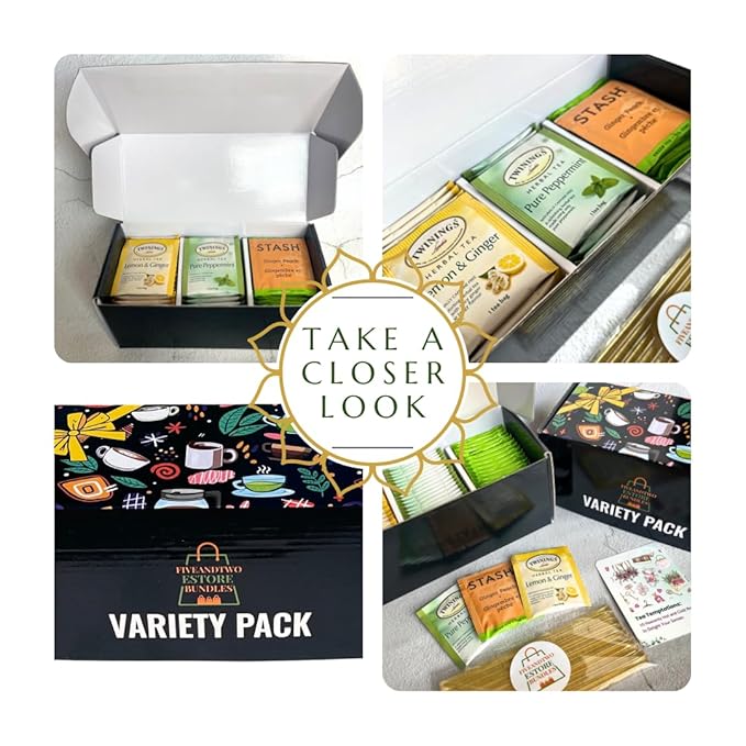 Ultimate Cold Buster Variety Set: Lemon Ginger Peppermint &amp Peach Ginger Tea Bags - 60 pcs with Honey Sticks &amp Recipe eBook