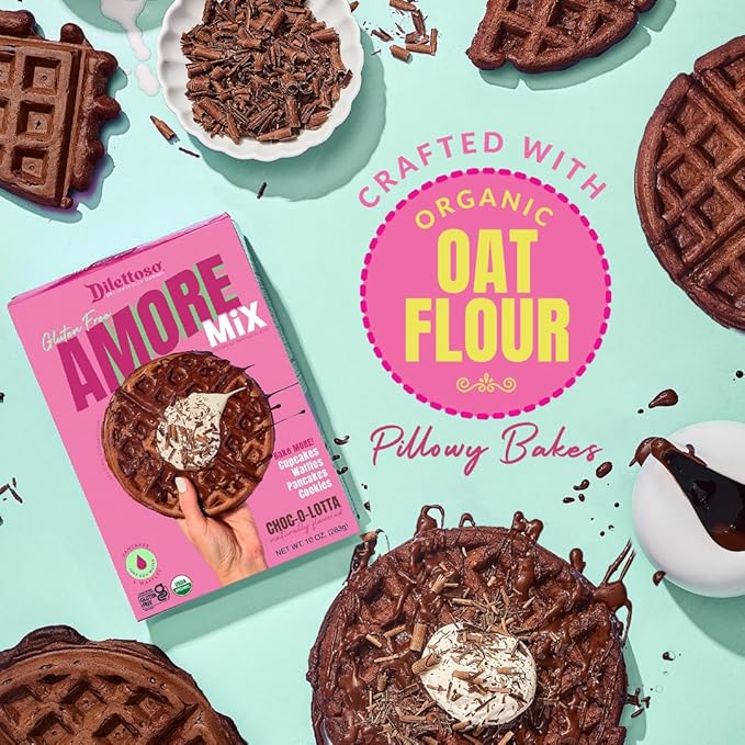 Dilettoso's Organic Gluten-Free Oat Flour Baking Mix | Variety Pack: Vanilla Chocolate and Wild Blueberry | Pancakes Waffles Cupcakes Brownies and Cookies | 10oz AMORE Mix (3 Boxes)