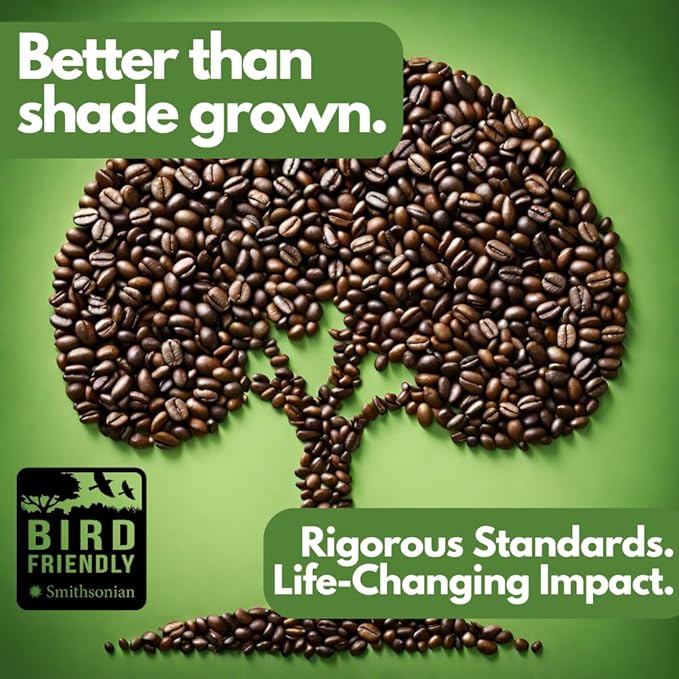 Tomorrow's Coffee Organic Smithsonian Bird Friendly Certified Fair Trade Shade Grown Coffee Dark French Roast with chocolate flavor | Sustains Amazon Rainforest Compostable Bag Eco-Friendly Pack