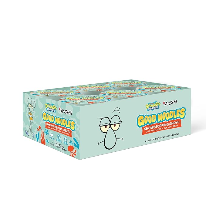 A-Sha &amp SpongeBob Squarepants Good Noodles (6 Pack) | Squidward Showstopping Shoyu Flavor | Better For You Microwaveable Ramen Soup Mix