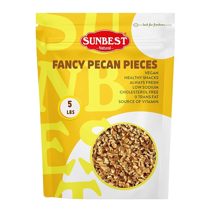 Sunbest Natural Fancy Georgia Raw Pecan Pieces 80oz (5 lbs) - Nutrient-Rich &amp Delicious Raw Pecans - Kosher Non-GMO Vegan-Friendly Ideal for Cooking Baking &amp Snacking - Superior to Organic