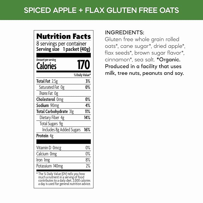 Nature's Path Organic Spiced Apple + Flax Instant Oatmeal 11.3 oz (Pack of 6) Gluten Free Non-GMO