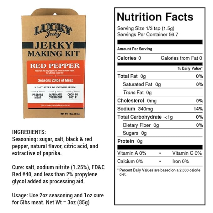 Lucky Jerky DIY Jerky Seasoning and Cure Kit 4 Pack - Original Red Pepper Teriyaki Peppered- Season 80lbs of Meat