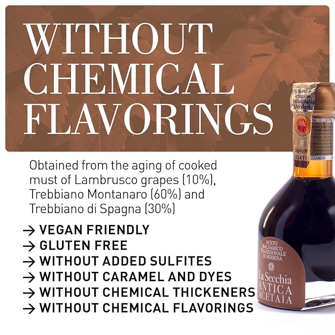 La Secchia Balsamic Vinegar of Modena Aged a minimum 25 Years100 ml Bottle of Italian Balsamic Vinegar Aged With Gift Box and Blown Glass Dispenser Extra Vecchio”