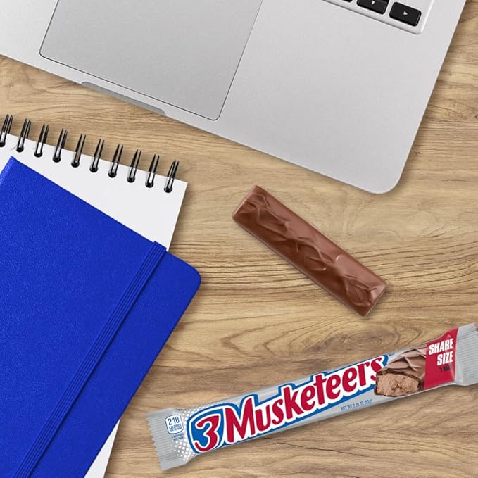 3 MUSKETEERS Milk Chocolate Candy Bars - Full Size Chocolate Bars 3.28 oz Candy Bar (Pack of 24) Bulk Box