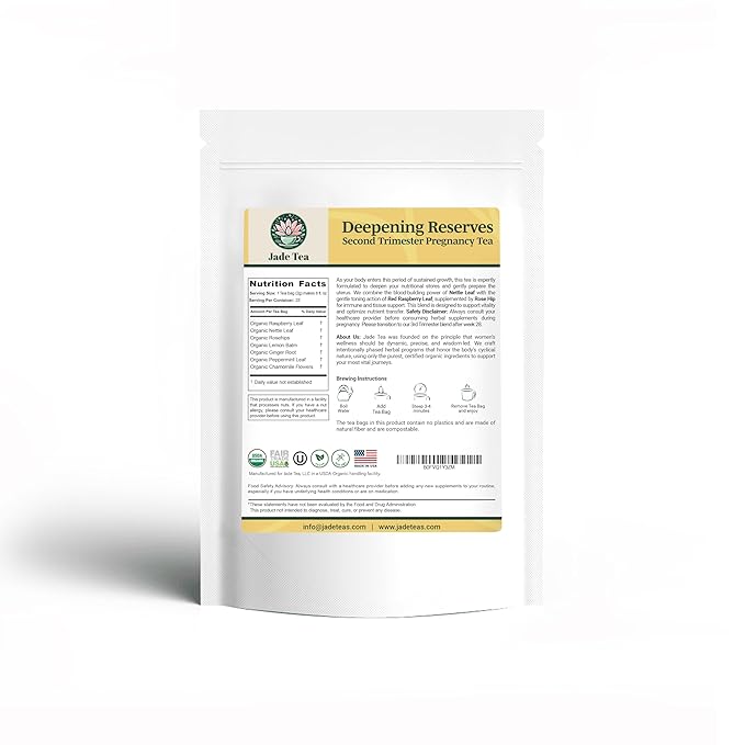 Jade Tea - Organic Second Trimester Pregnancy Tea Deepening Reserves | Uterine Toning Prep &amp Sustained Prenatal Mineral Support | Caffeine-Free Fair Trade Sustainable Made In USA
