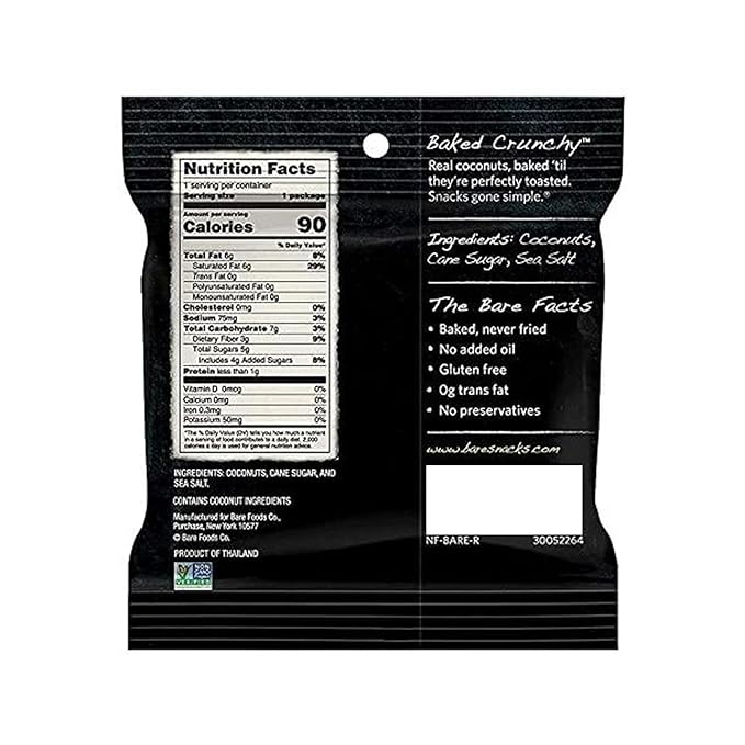 Bare Baked Crunchy Toasted Coconut Chips – 0.53 oz Snack Bags Bulk Value Pack of 24 – Gluten Free Vegan Simple Ingredients Healthy Crunchy Snack