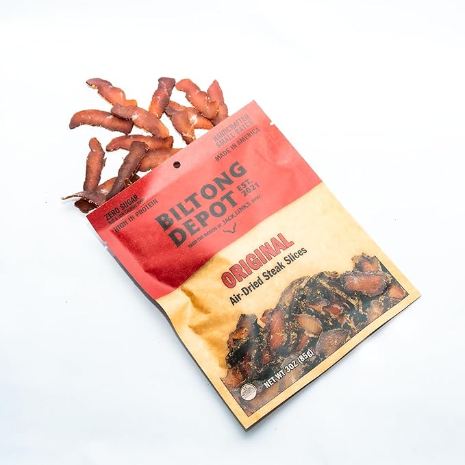 Biltong Depot Original Lean Biltong Slices Bundle - 3oz (3 Pack) | Air-Dried Beef Jerky Snack | High Protein | Zero Sugar | Keto &amp Paleo Friendly | Gluten Free | No Artificial Preservatives | No M