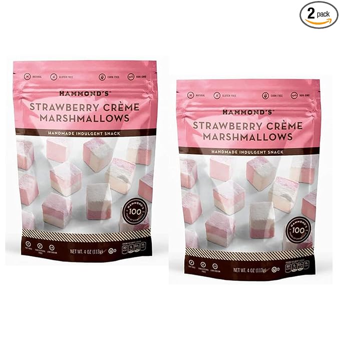 Hammond’s Candies Gourmet Marshmallows – Strawberry Creme | Great for Snacking Hot Chocolate S’mores Baking | Gluten-Free Kosher Handcrafted in the USA | 2 Pack