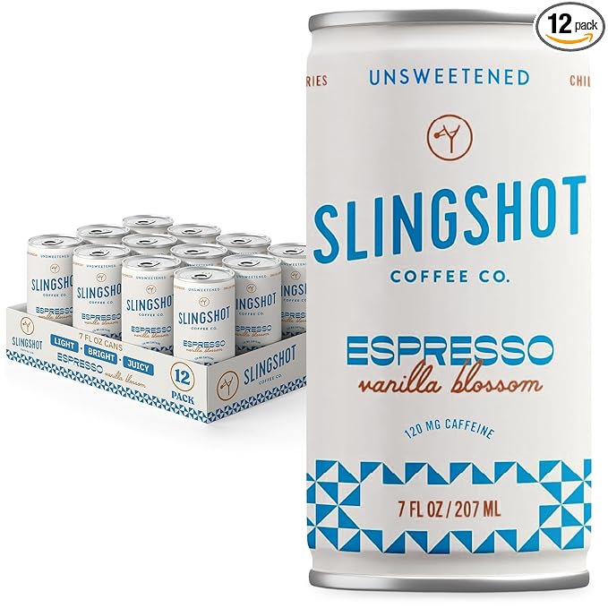 Chilled Espresso - Vanilla Blossom Ready-to-Drink Coffee 7oz Cans (12 Pack) | Organic Italian Espresso Blend with Smooth Vanilla with Notes of Caramel Baking Spice &amp Dark Fruit