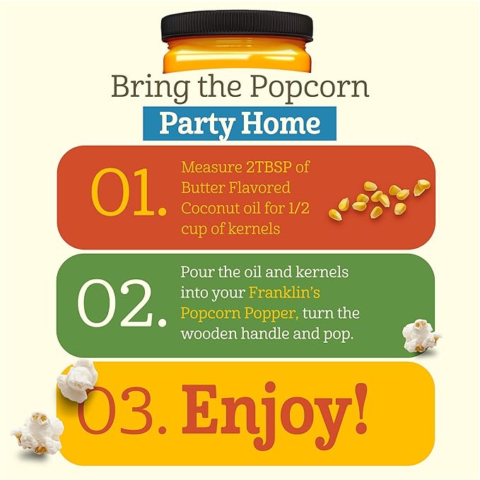 Franklin’s Gourmet Popcorn Butter Flavored Coconut Oil - 14 oz- Zero Trans Fat - Vegan &amp Gluten Free Movie Theater Popcorn Butter Oil