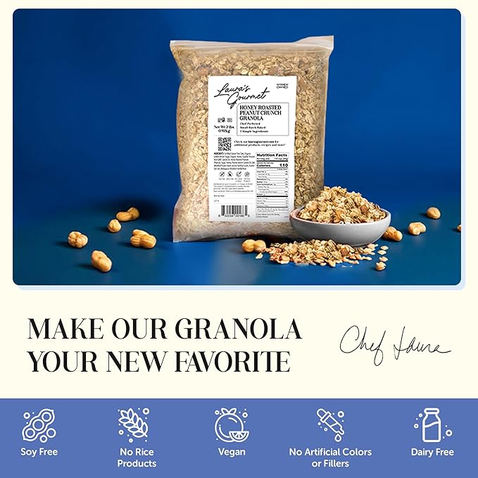 Laura's Gourmet Granola - Honey Roasted Peanut Crunch - Gluten Soy &amp Dairy Free - Organic Premium Honey Roasted Peanuts Artisan Chef's Trifecta of Taste Texture &amp Mouthfeel - 2 LB