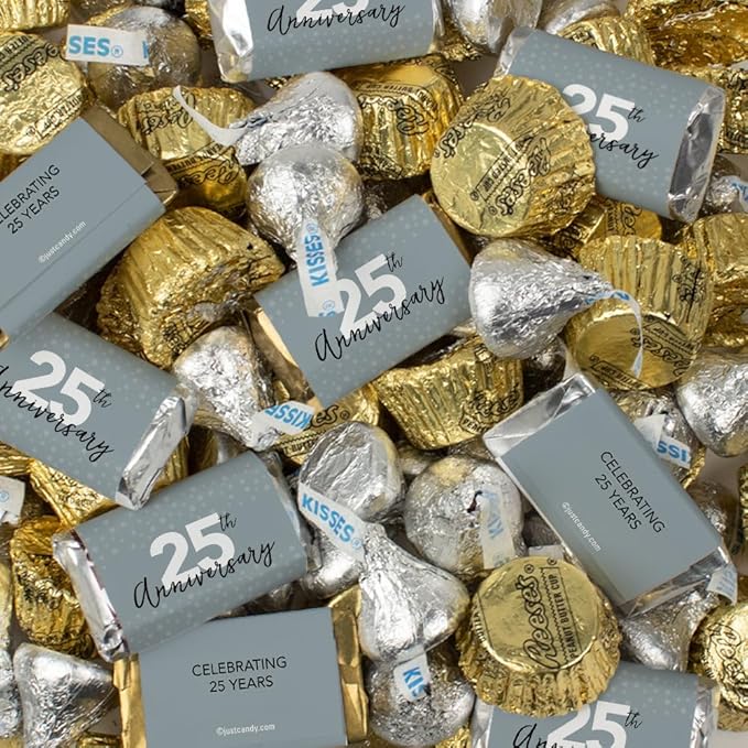 110 Pcs 25th Anniversary Candy Silver Chocolate Party Favors (1.62 lbs Approximately 110 pieces)