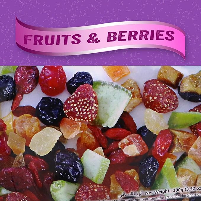 Generic Fruits &amp Berries Mix with Pineapple Mango Guava Papaya Kiwi Pomelo Strawberry Cherry Goji Berries Cranberry &amp Blueberry -100g