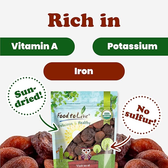 Food to Live Organic Dried Apricots 4 Pounds Non-GMO Kosher Unsulfured Raw Vegan Bulk