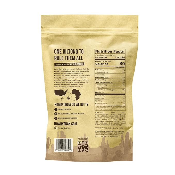 HowdySnax Biltong Chili Bites – 2 Pack (8 oz Total) – Air‑Dried Spicy Beef Snack • High‑Protein • Keto &amp Paleo Friendly • No Preservatives • Made in USA