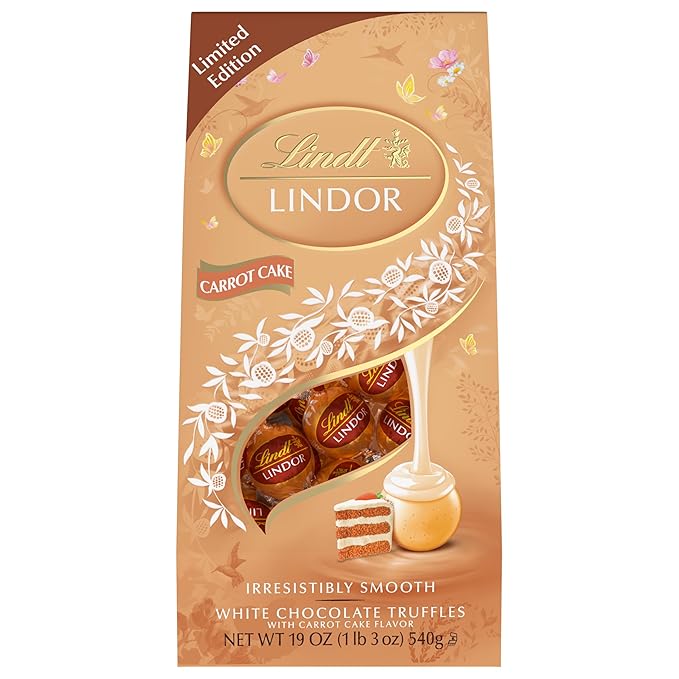 Lindt LINDOR Carrot Cake White Chocolate Candy Truffles White Chocolate With Carrot Cake Truffle Filling 19 oz. Bag