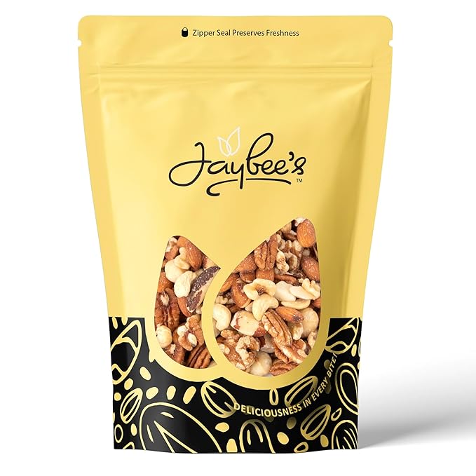 Jaybee’s Raw Deluxe Mixed Nuts Unsalted 3 Pound – Almonds Cashews Pecans Walnuts Brazil Nuts &amp Macadamias – Natural Fresh Variety in Resealable Bulk Bag