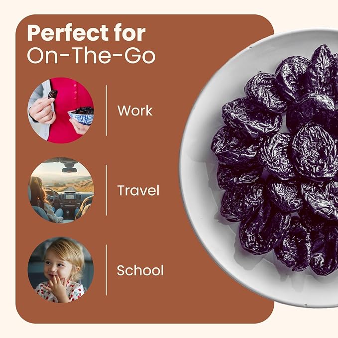 Wellsley Farms Gourmet Dried Plums - Gluten Free and Kosher Certified - Dry Prunes With Fiber Plus Added Vitamins B6 B12 E and Iron - Ideal for Travel School &amp Office Snacks - 44 oz Resealable