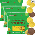 St. Patrick's Day 25 Chocolate Coins Gold Shamrock Coins Foils Belgian Milk Chocolate Clover Coins Resealable Bag Nut-Free (12 Bags)