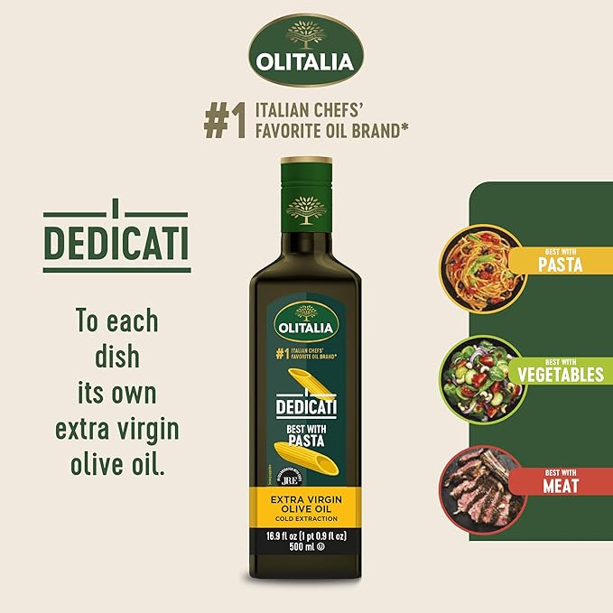 Olitalia Extra Virgin Olive Oil – Pasta Flavor Booster (3 Pack) – EVOO Polyfenol – Extracted and Bottled in Italy - Dressing and Marinate – Organic Cold Pressed