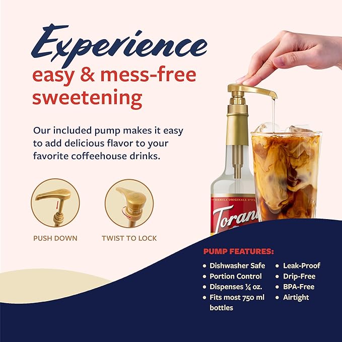 Torani Coffee Syrup Almond Orgeat Flavored Syrup for Drinks Glass Bottle 4-Pack Pumps Included 25.4 Oz Ea