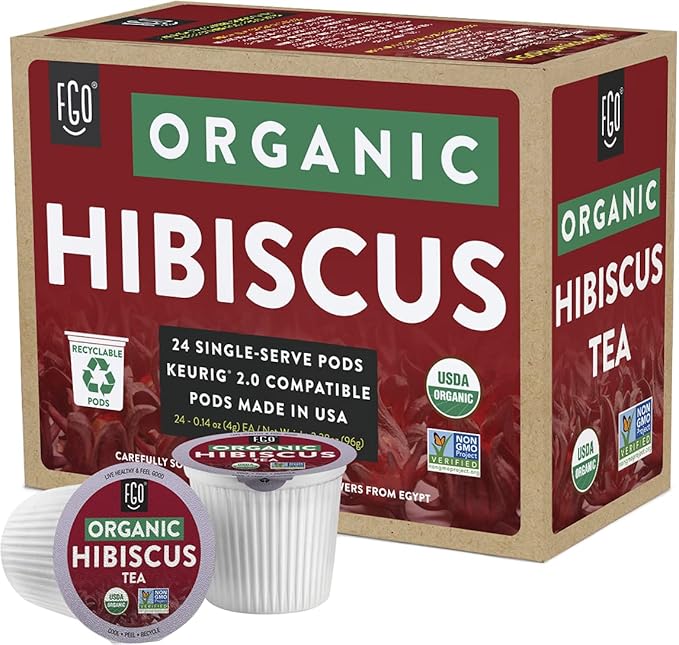 Organic Hibiscus Herbal Tea K-Cup Pods 24 Pods by FGO - Compatible with Keurig - Naturally Caffeine-Free Tea Premium Green Tea is USDA Organic Non-GMO &amp Recyclable