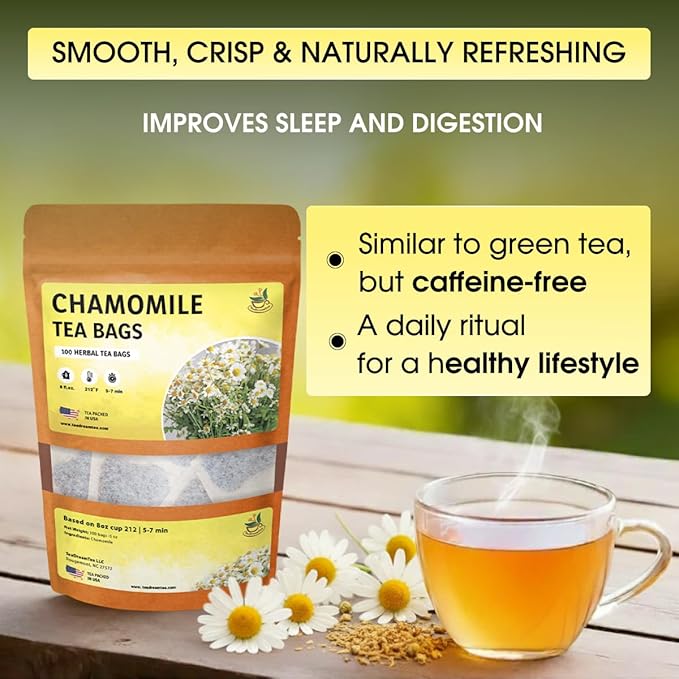 TeaDeam Tea Chamomile Tea Bags | Caffeine-Free &amp Sleep Time Tea | Chamomile Flowers Aroma - For Relieving Stress | Brew Hot Or Iced | 300 Tea Bags