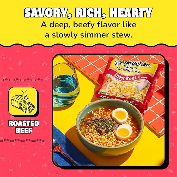 Maruchan Ramen Roast BeefInstant Ramen NoodlesReady to Eat Meals3 Oz(Pack of 48)