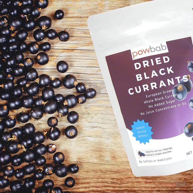 powbab Dried Black Currants (4 oz) 100% Unsweetened Currants Dried Fruit Ribes Nigrum. Nordic European Grown Dried Currants for Baking. No Added Sugar No Oil No Juice Concentrate. Not Zante Currants