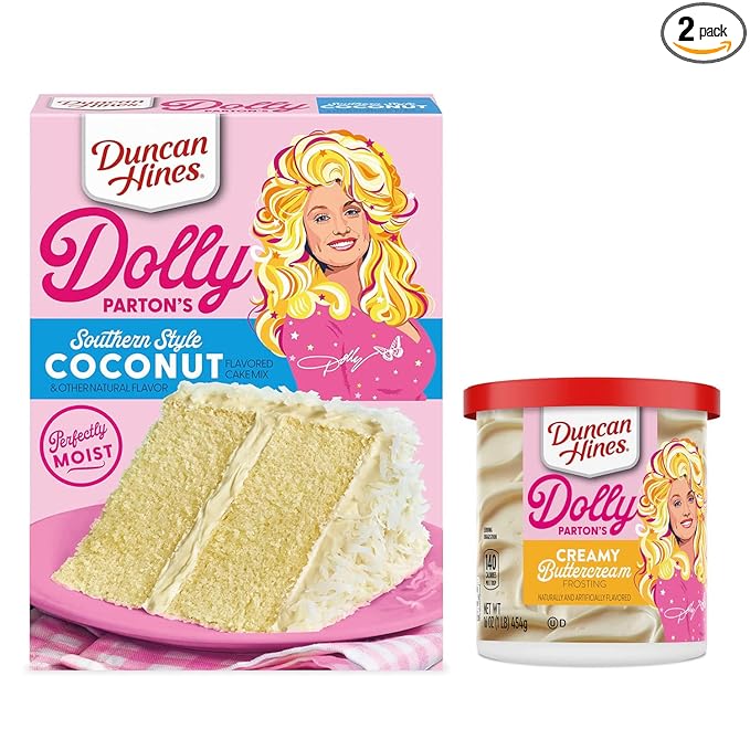 Duncan Hine's Dolly Parton's Favorite Southern-Style Coconut Cake Mix Set! Flavored With Vanilla Frosting! Easy To Make Deliciously Moist At Home! Choose Your Flavor! (Coconut) 2 Piece Set